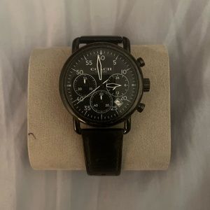 Coach black leather men’s chronograph watch needs new battery & new watchband